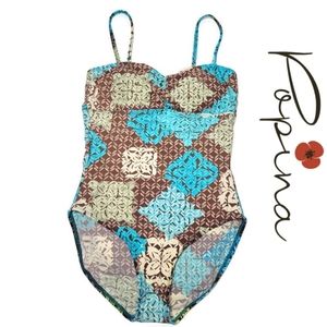 Popina one piece swim suit made in the USA. Geometric floral size medium